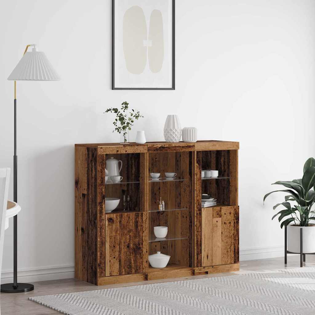LED Sideboard Gammelt træ 123 x 37 x 100 cm Konstrueret træ