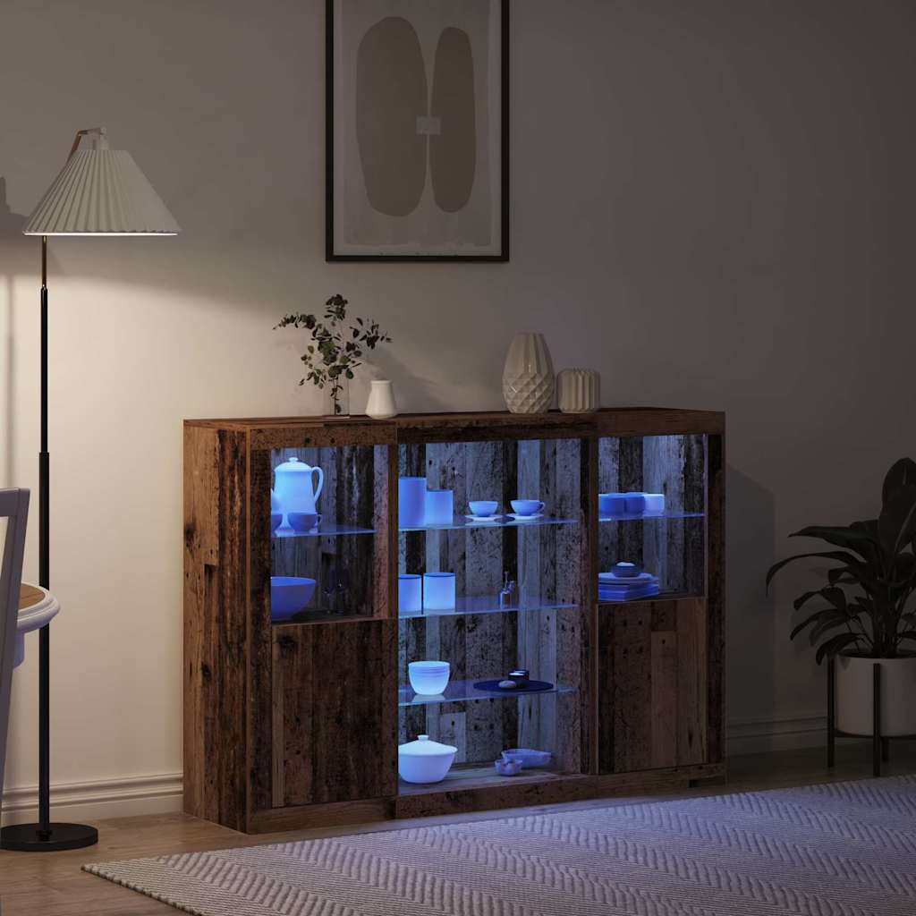 LED Sideboard Gammelt træ 142,5 x 37 x 100 cm Konstrueret træ