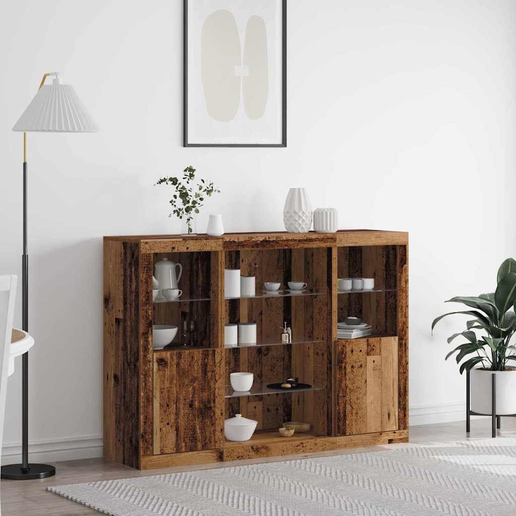 LED Sideboard Gammelt træ 142,5 x 37 x 100 cm Konstrueret træ