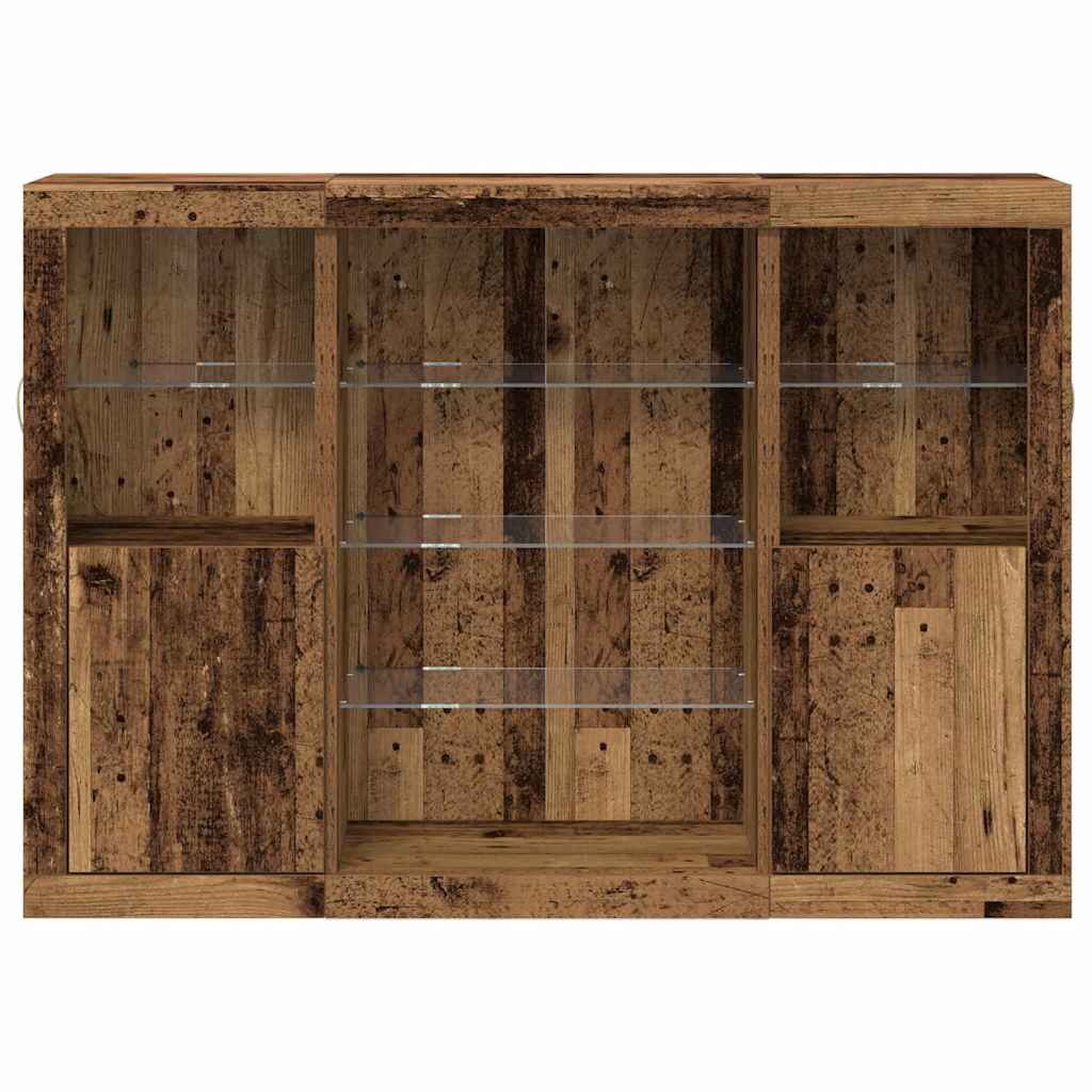 LED Sideboard Gammelt træ 142,5 x 37 x 100 cm Konstrueret træ