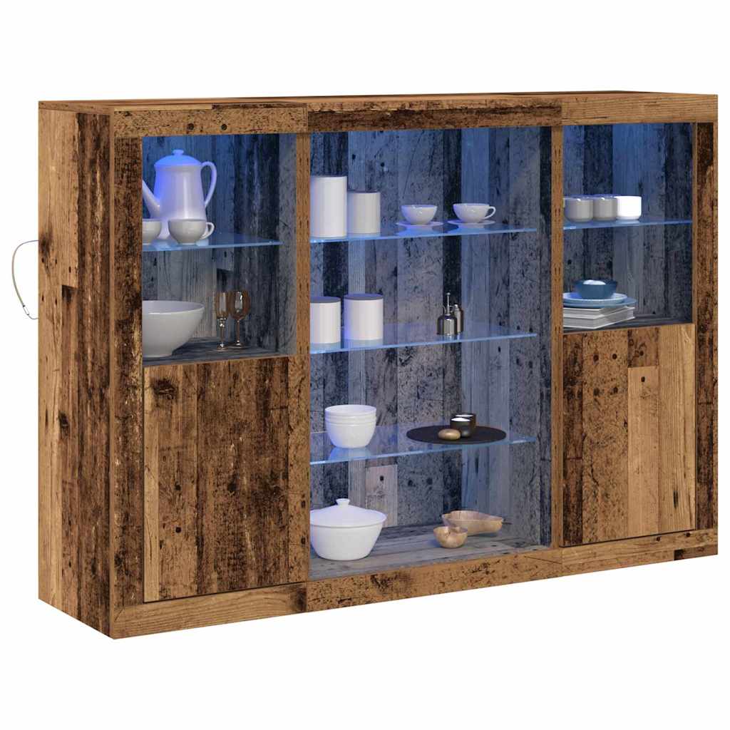 LED Sideboard Gammelt træ 142,5 x 37 x 100 cm Konstrueret træ