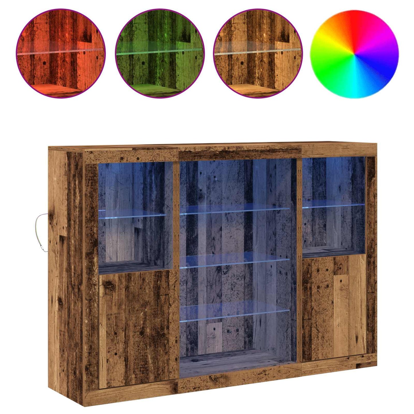 LED Sideboard Gammelt træ 142,5 x 37 x 100 cm Konstrueret træ