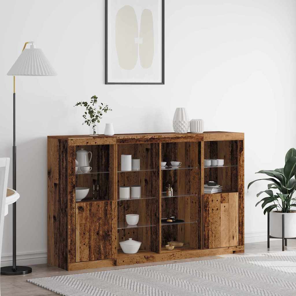 LED Sideboard Gammelt træ 163 x 37 x 100 cm Konstrueret træ