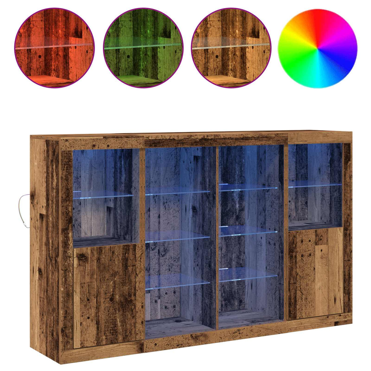 LED Sideboard Gammelt træ 163 x 37 x 100 cm Konstrueret træ
