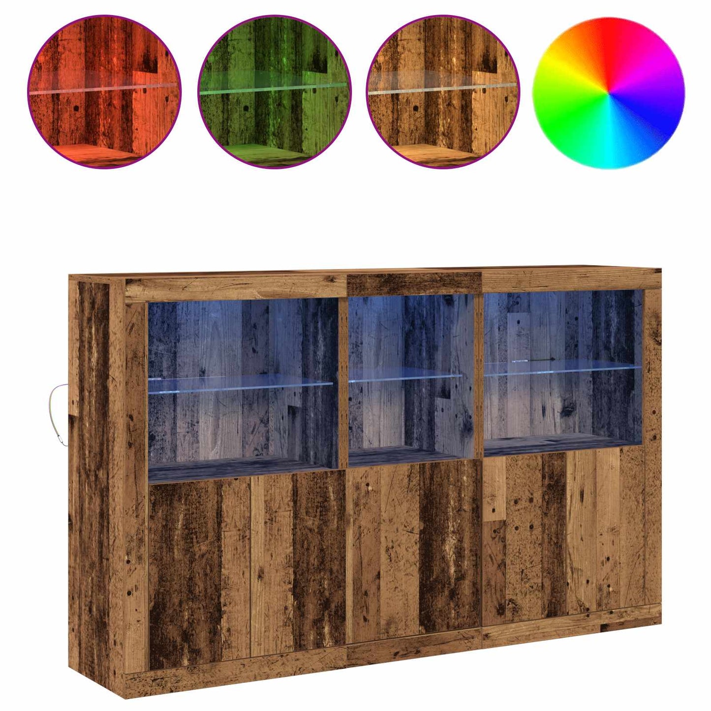 LED Sideboard Gammelt træ 162 x 37 x 100 cm Konstrueret træ