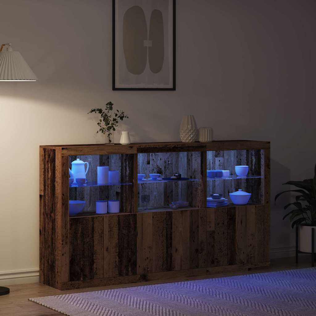 LED Sideboard Gammelt træ 181,5 x 37 x 100 cm Konstrueret træ