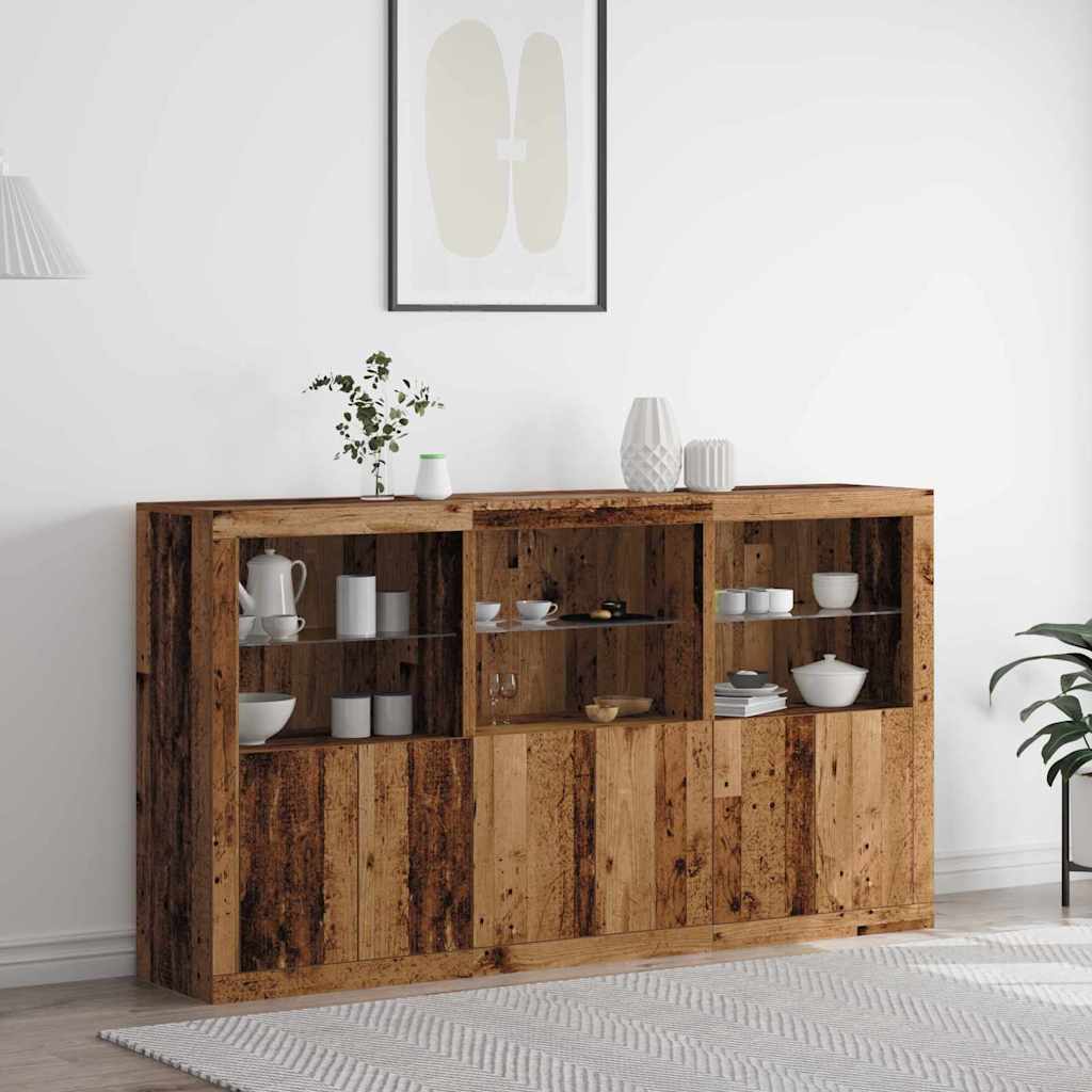 LED Sideboard Gammelt træ 181,5 x 37 x 100 cm Konstrueret træ