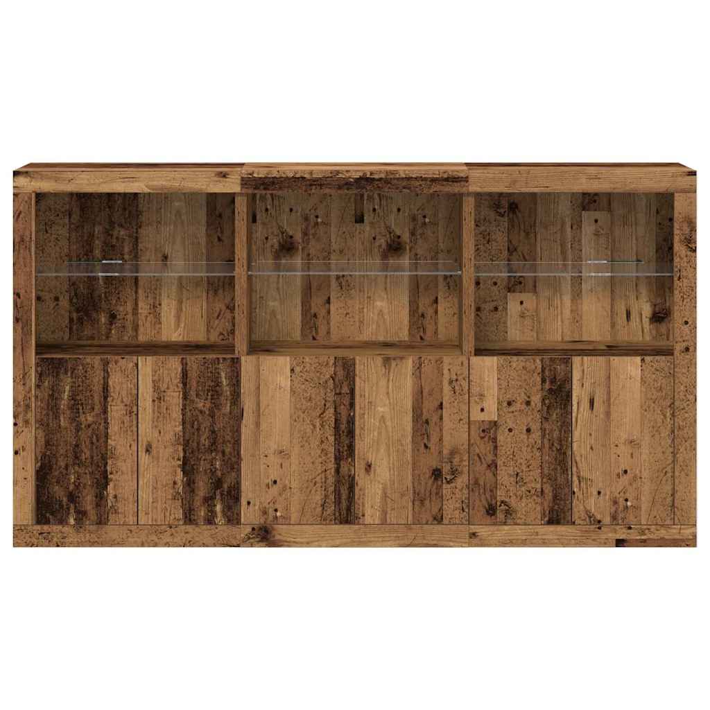 LED Sideboard Gammelt træ 181,5 x 37 x 100 cm Konstrueret træ