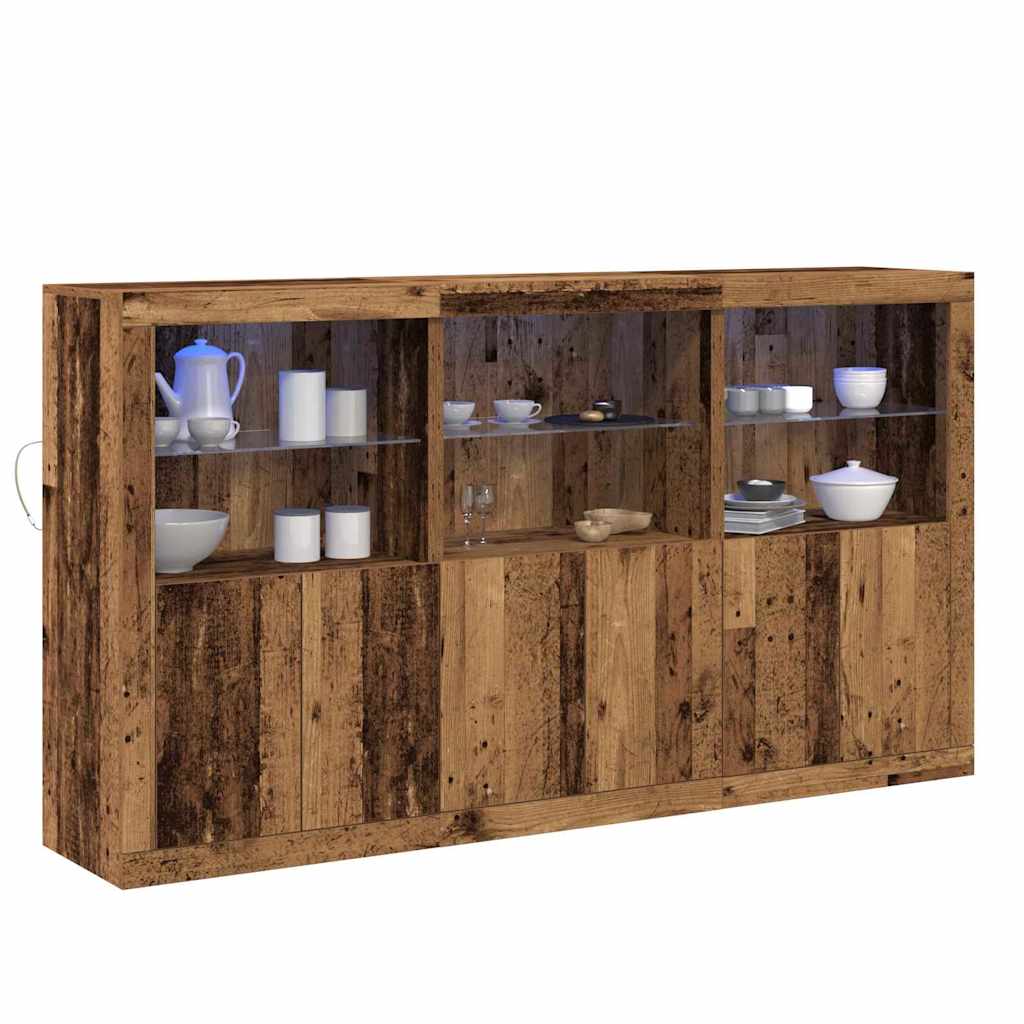 LED Sideboard Gammelt træ 181,5 x 37 x 100 cm Konstrueret træ