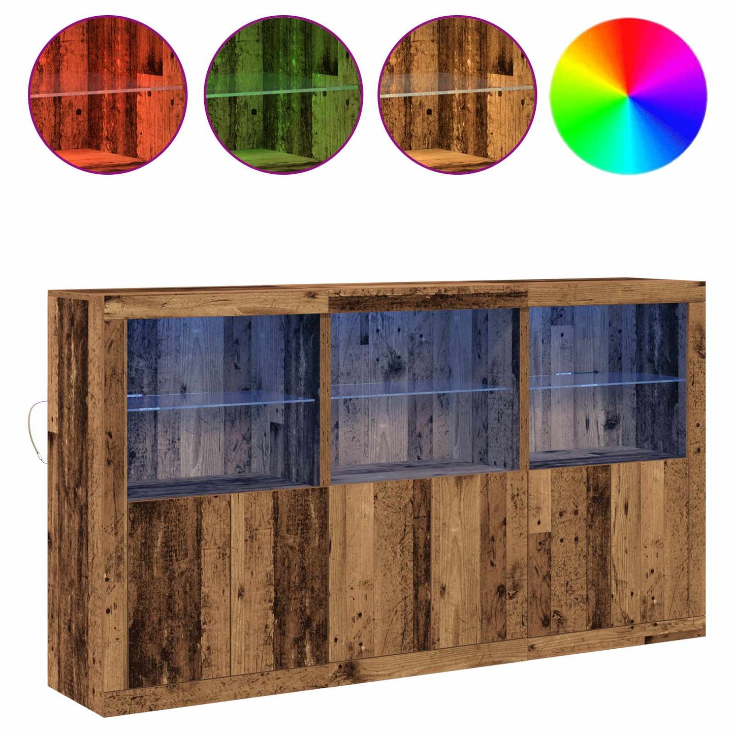 LED Sideboard Gammelt træ 181,5 x 37 x 100 cm Konstrueret træ