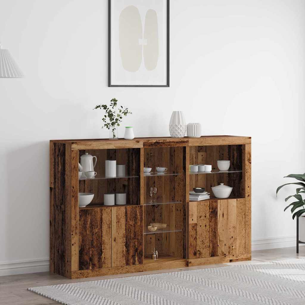 LED Sideboard Gammelt træ 162 x 37 x 100 cm Konstrueret træ