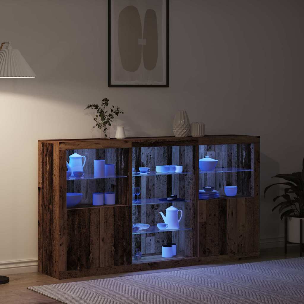 LED Sideboard Gammelt træ 181,5 x 37 x 100 cm Konstrueret træ