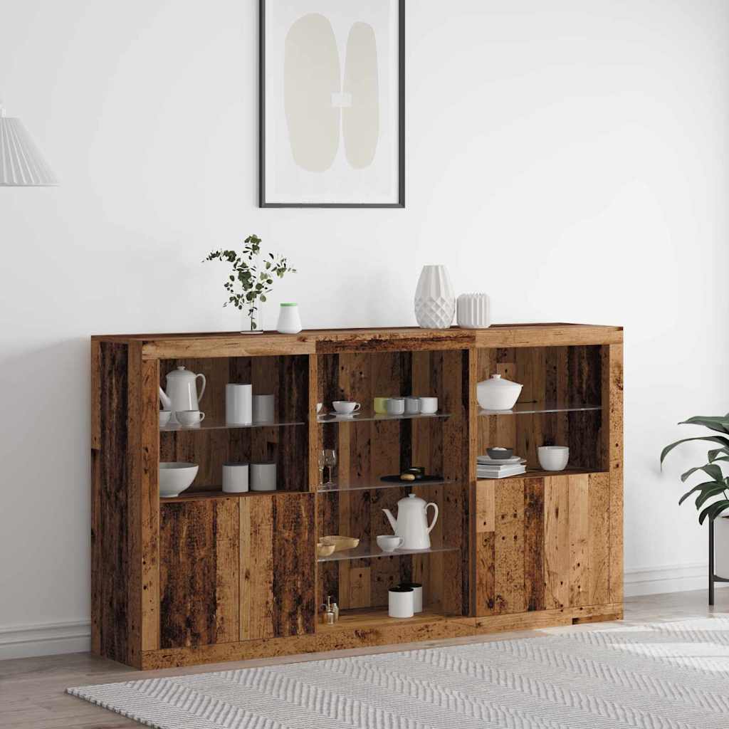 LED Sideboard Gammelt træ 181,5 x 37 x 100 cm Konstrueret træ