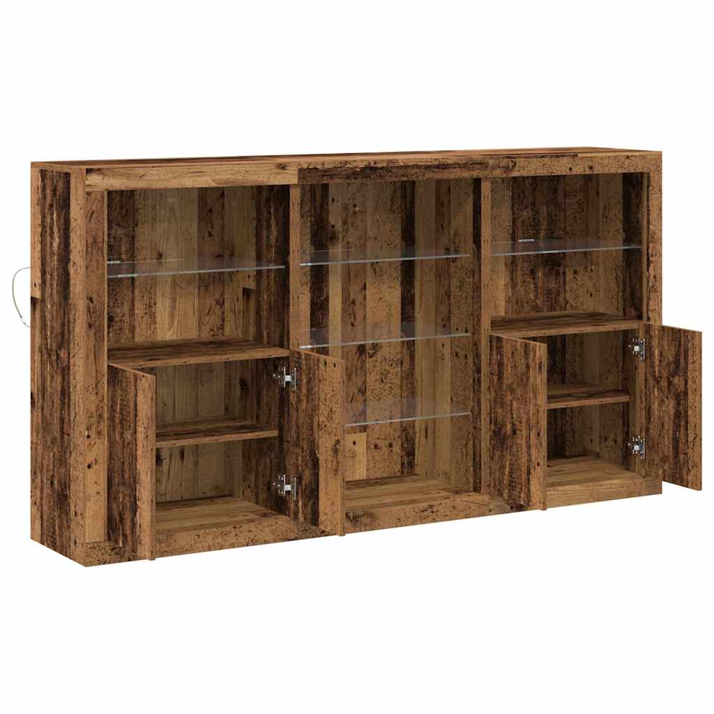 LED Sideboard Gammelt træ 181,5 x 37 x 100 cm Konstrueret træ