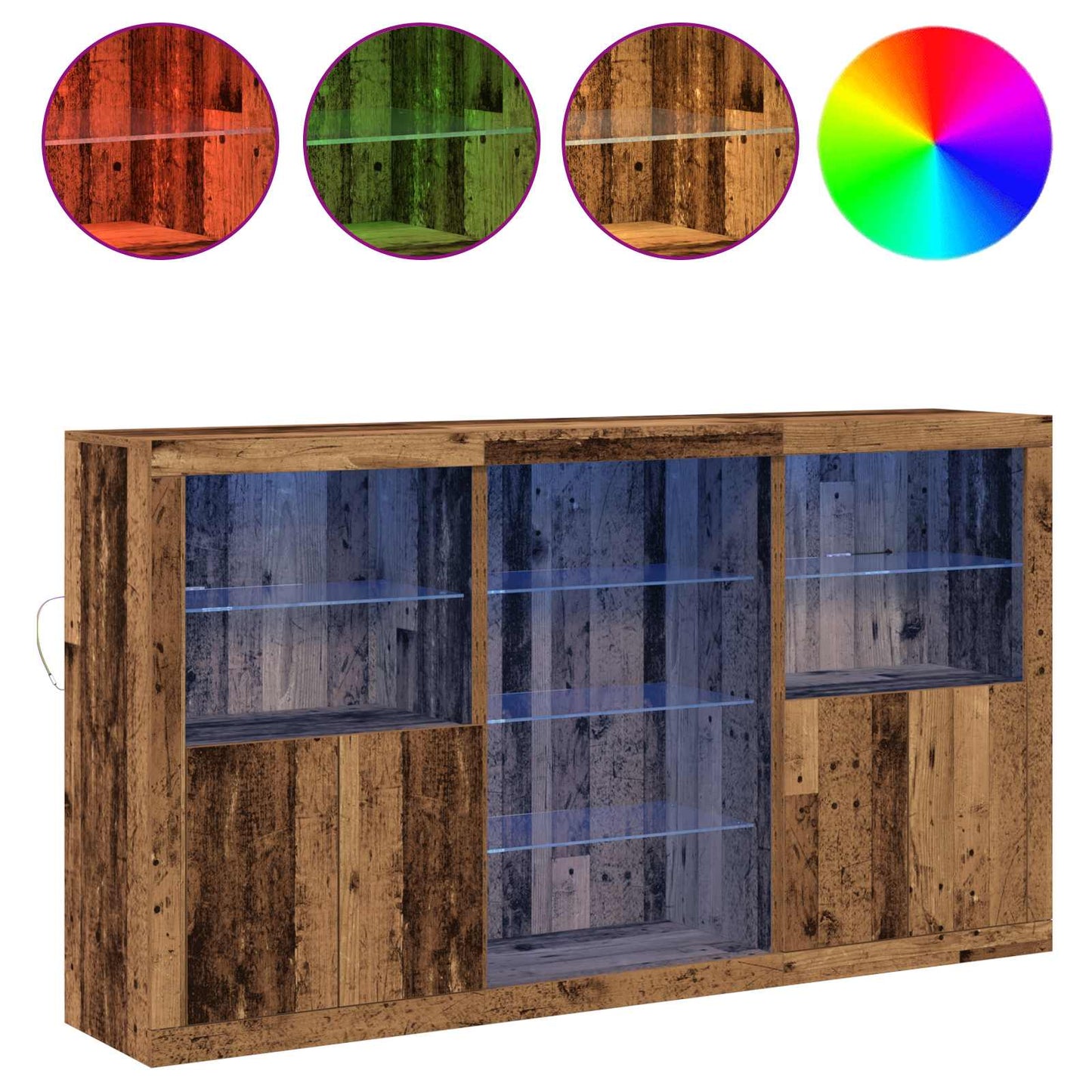 LED Sideboard Gammelt træ 181,5 x 37 x 100 cm Konstrueret træ