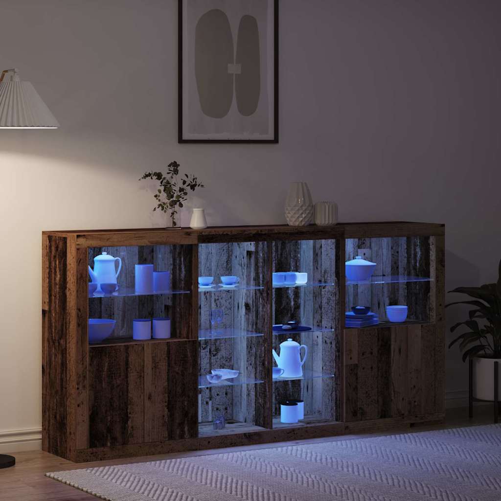 LED Sideboard 3 stk. Gammelt træ 202 x 37 x 100 cm