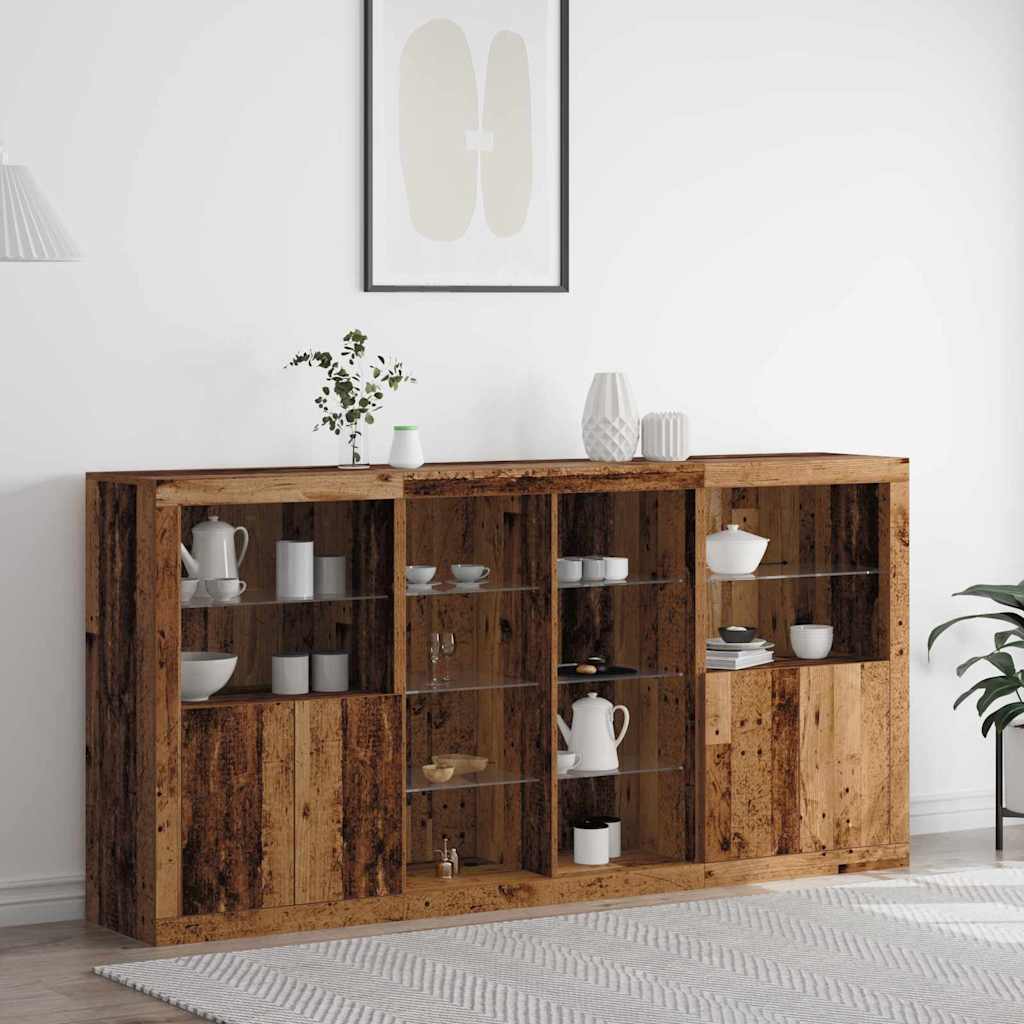 LED Sideboard 3 stk. Gammelt træ 202 x 37 x 100 cm