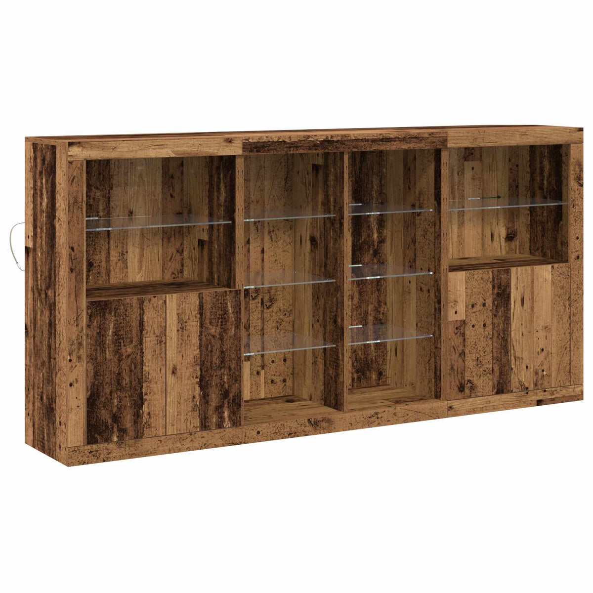 LED Sideboard 3 stk. Gammelt træ 202 x 37 x 100 cm