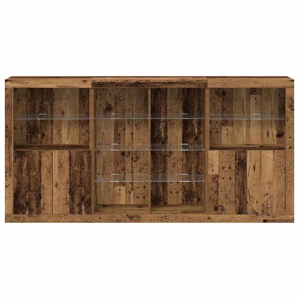 LED Sideboard 3 stk. Gammelt træ 202 x 37 x 100 cm