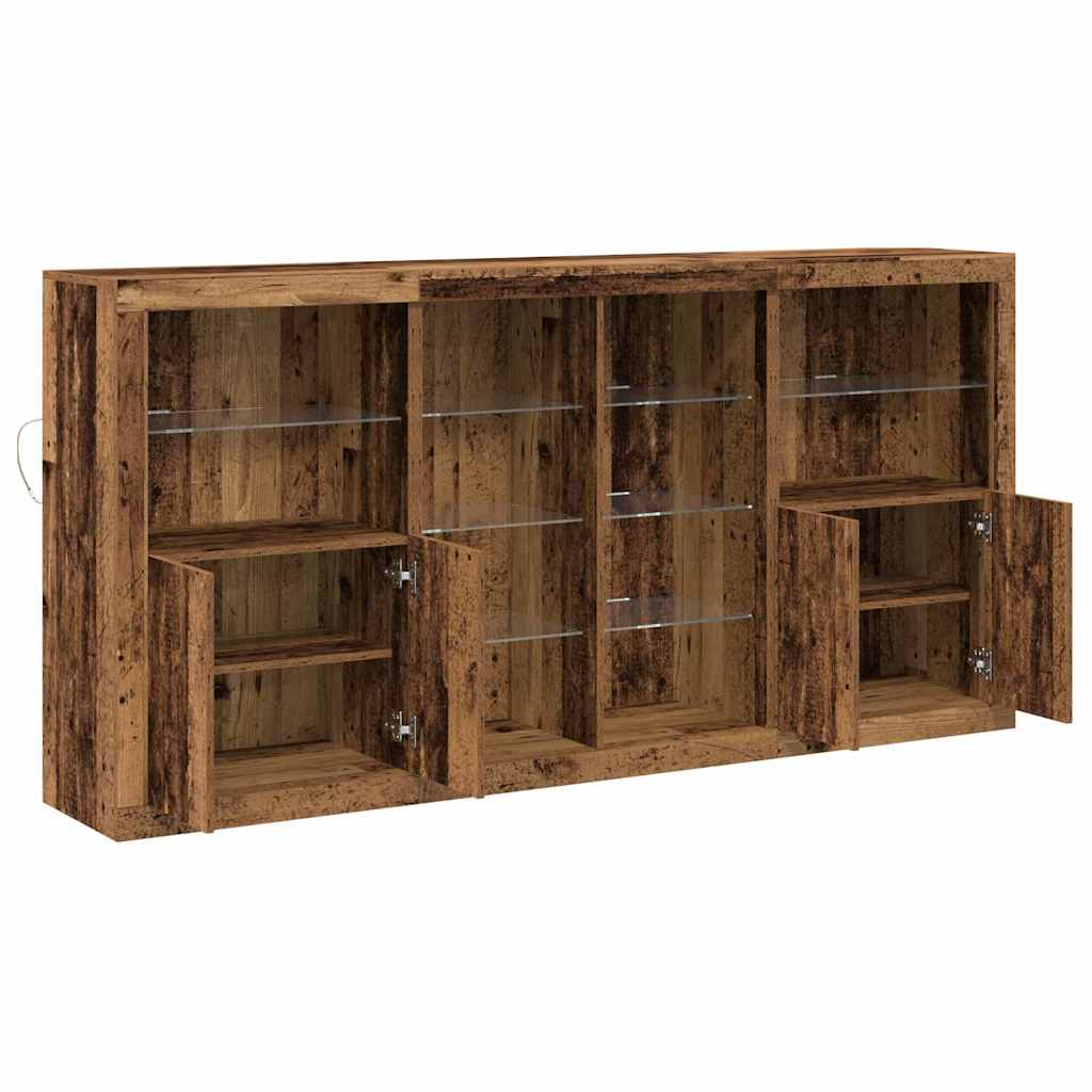 LED Sideboard 3 stk. Gammelt træ 202 x 37 x 100 cm