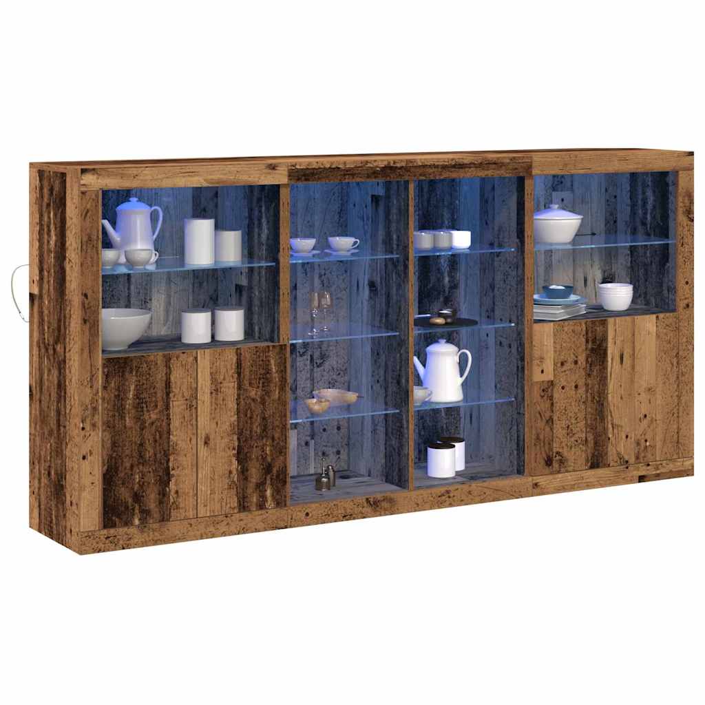 LED Sideboard 3 stk. Gammelt træ 202 x 37 x 100 cm