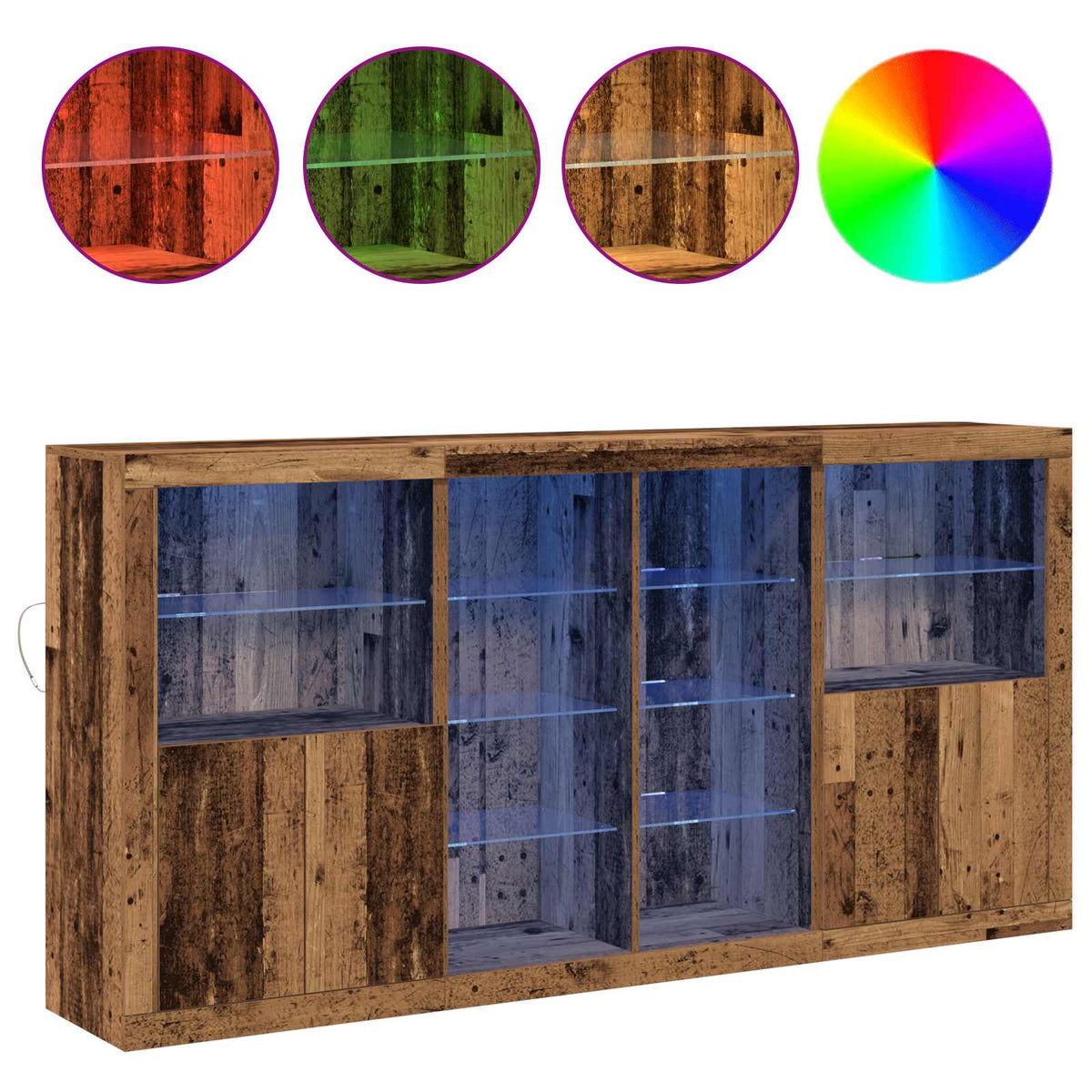LED Sideboard 3 stk. Gammelt træ 202 x 37 x 100 cm