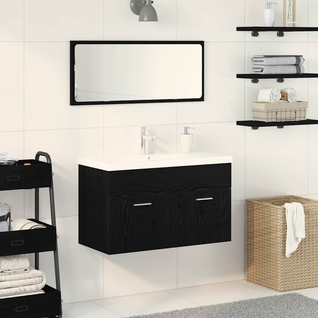Badeværelsesskab Sort eg 90 x 38,5 x 46 cm Konstrueret træ