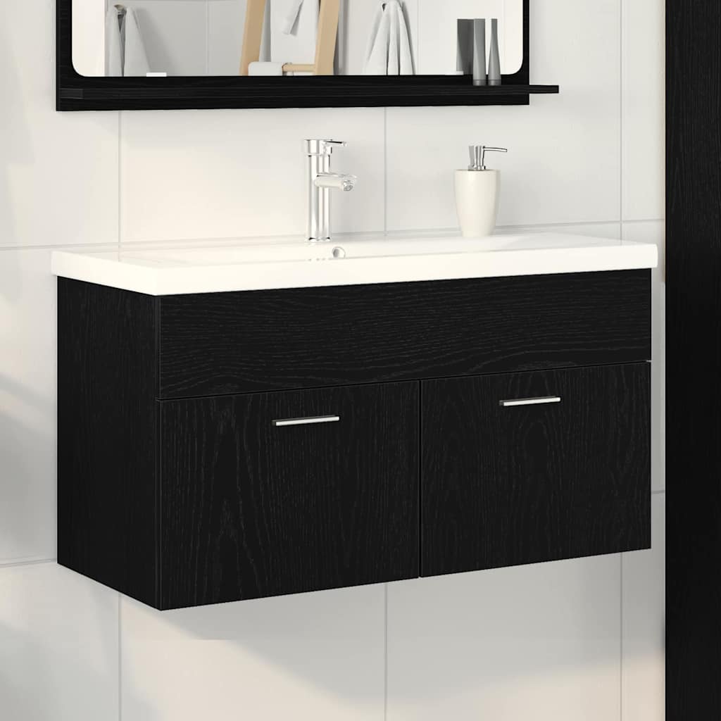 Badeværelsesskab Sort eg 90 x 38,5 x 46 cm Konstrueret træ