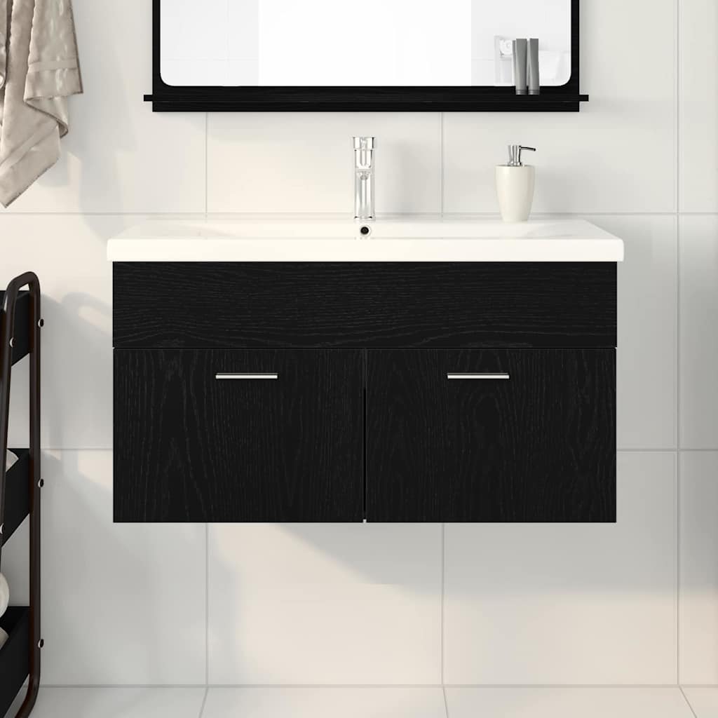 Badeværelsesskab Sort eg 90 x 38,5 x 46 cm Konstrueret træ