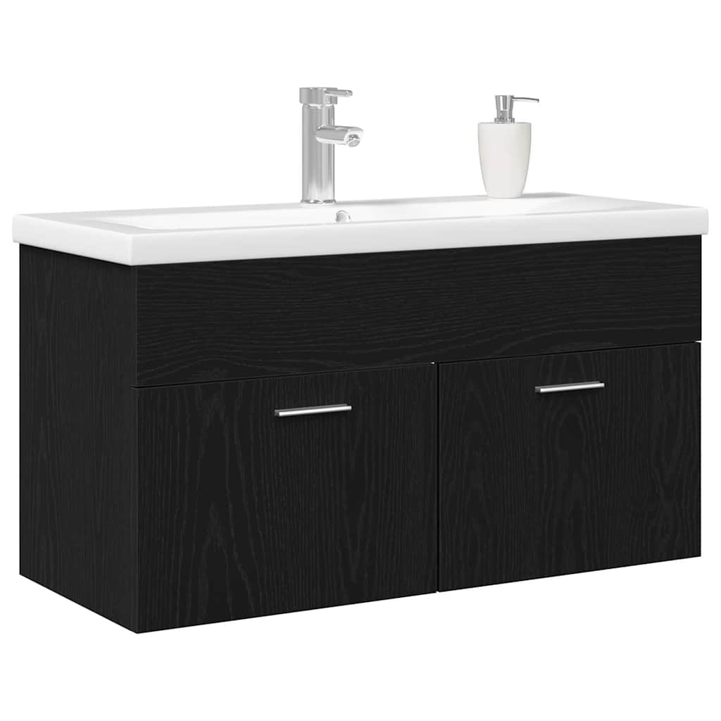 Badeværelsesskab Sort eg 90 x 38,5 x 46 cm Konstrueret træ