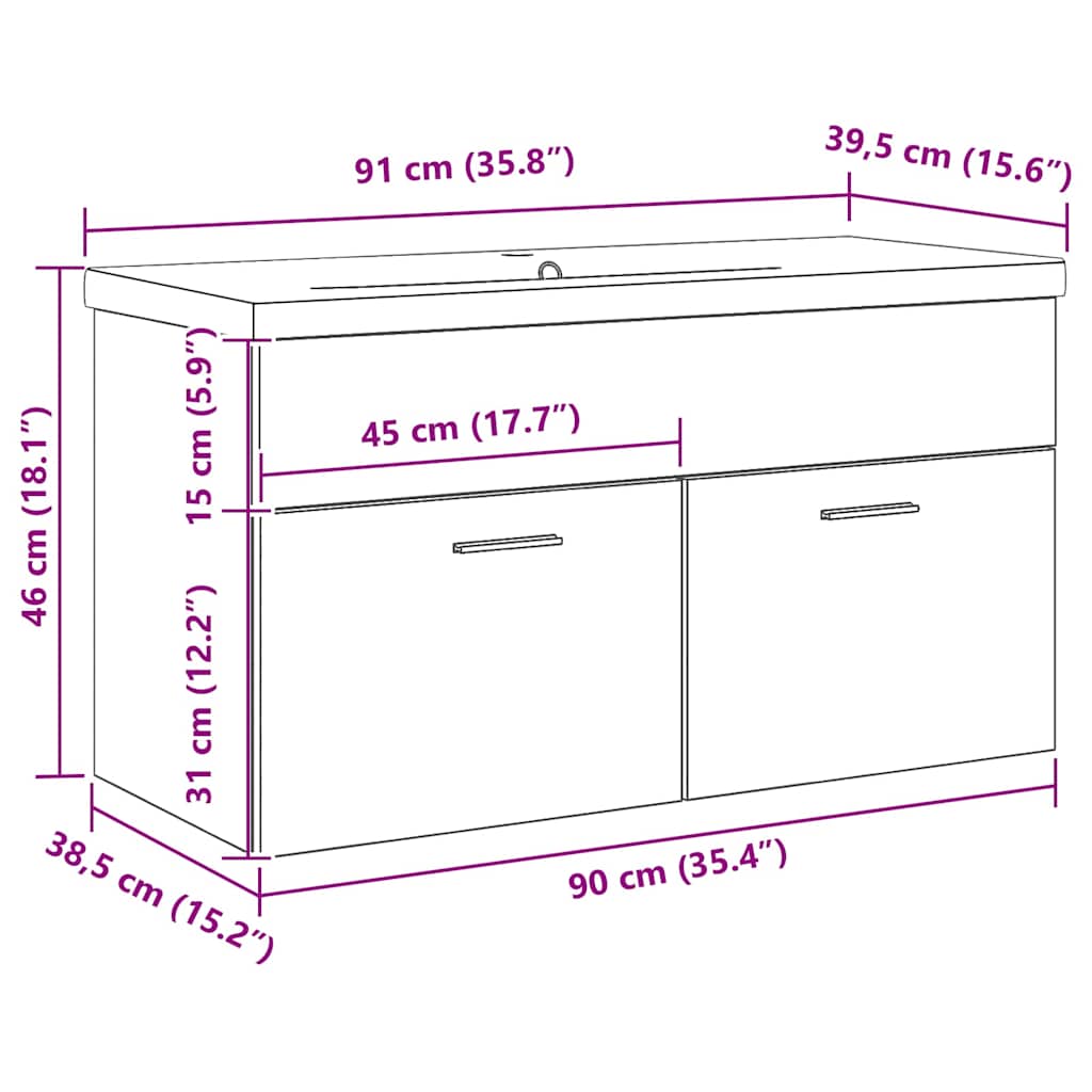 Badeværelsesskab Sort eg 90 x 38,5 x 46 cm Konstrueret træ