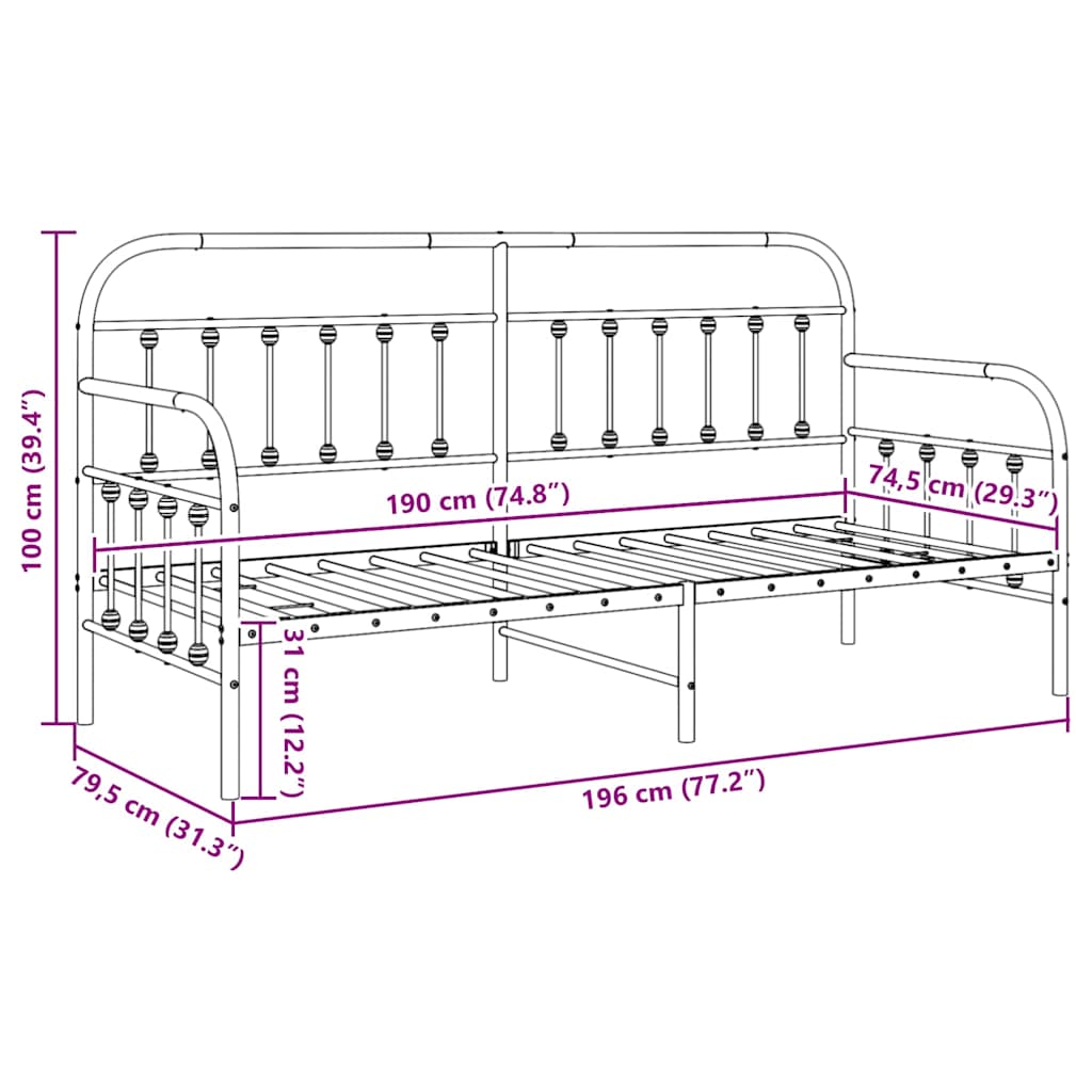 Dagsengramme Sort 75 x 190 cm Pulverlakeret stål