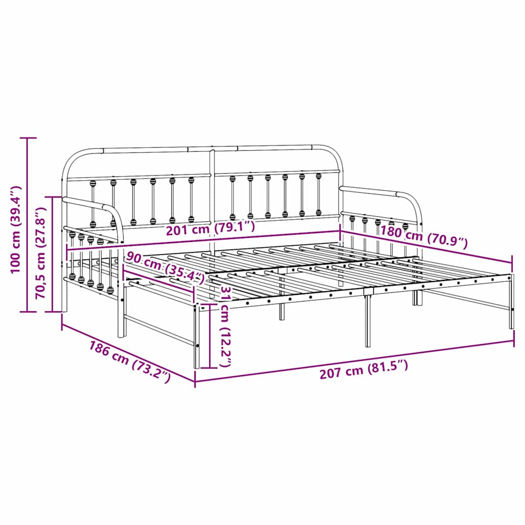 Dagsengramme Hvid 90 x 200 cm Pulverlakeret stål