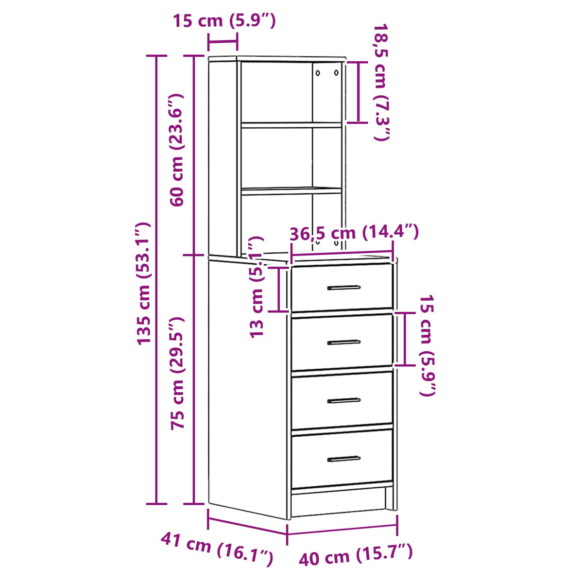 Highboard Røget eg 40 x 41 x 135 cm Konstrueret træ