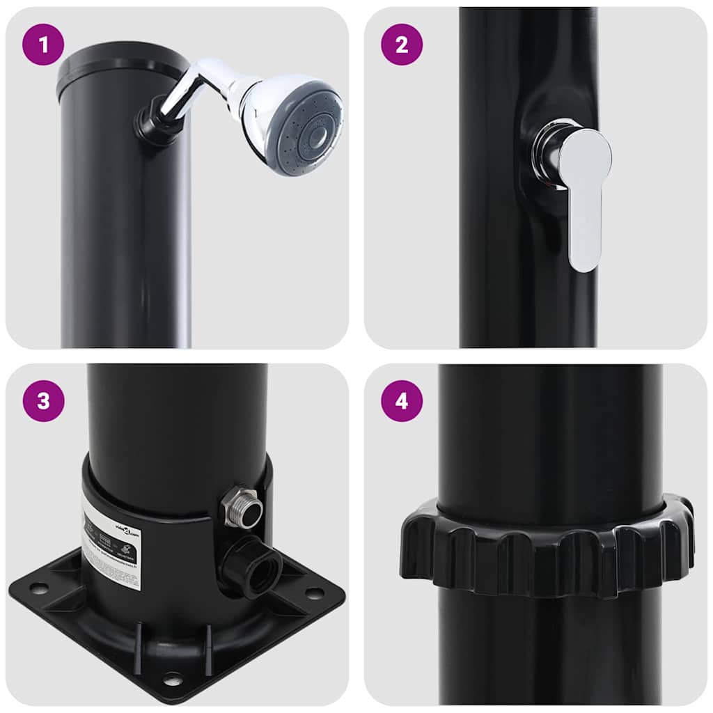 Udendørs Solbruser 20 l PVC og Aluminium Sort