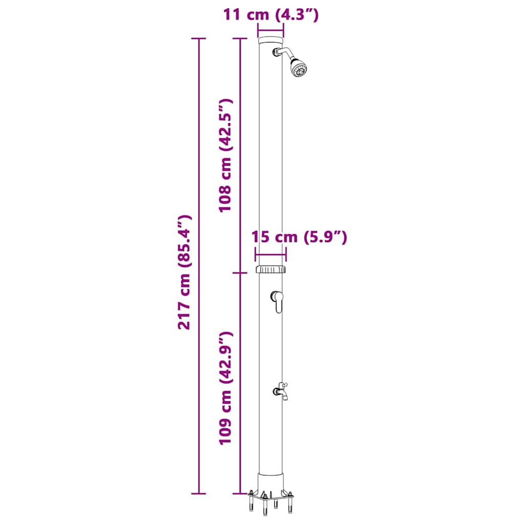 Udendørs Solbruser 20 l PVC og Aluminium Sort