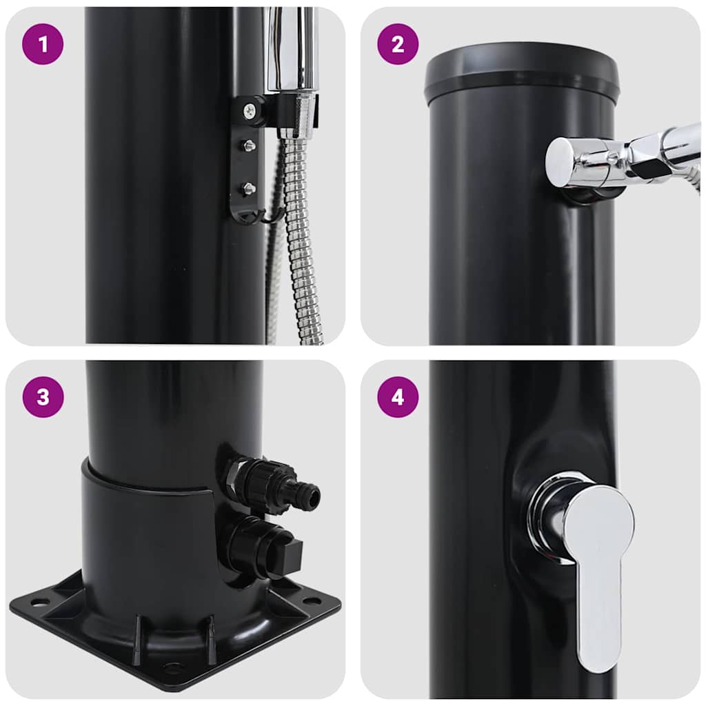 Udendørs Solbruser 20 l PVC og Aluminium Sort