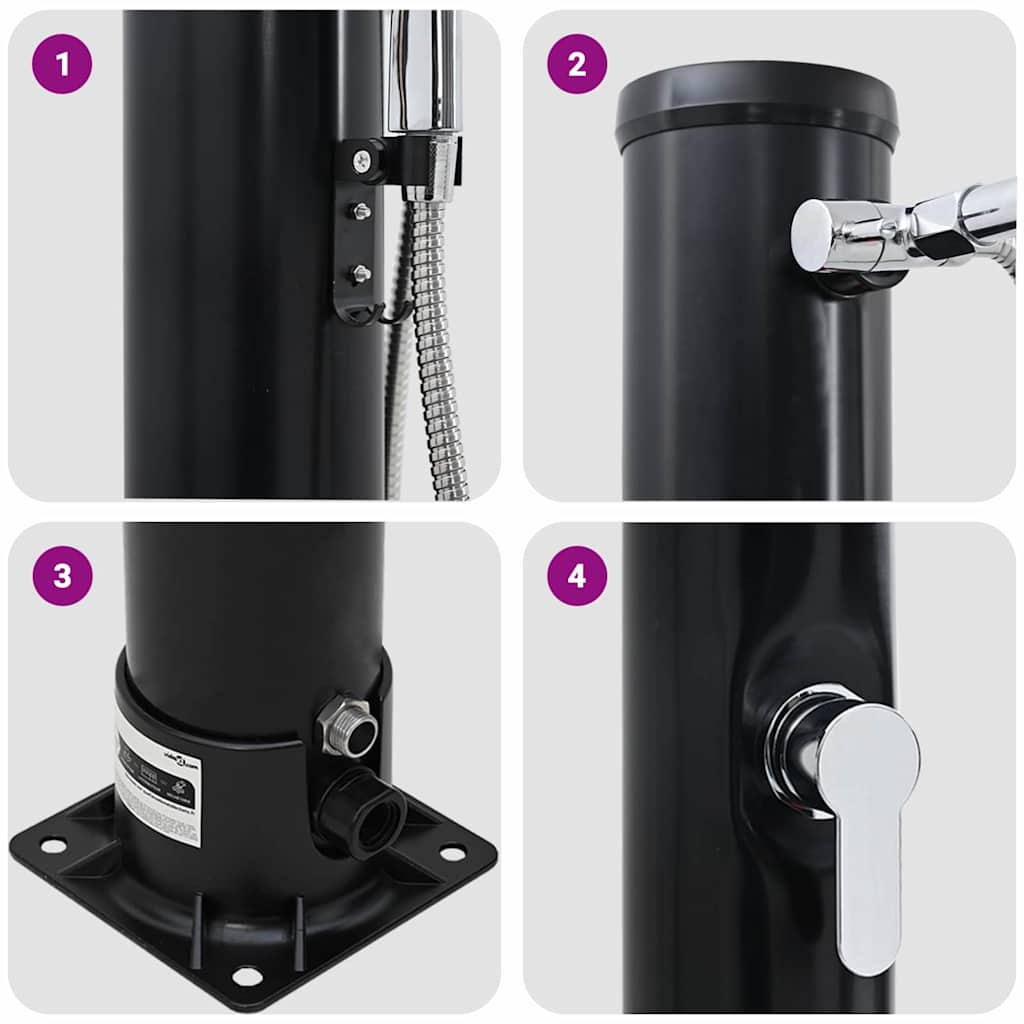 Udendørs Solbruser 20 l PVC og Aluminium Sort