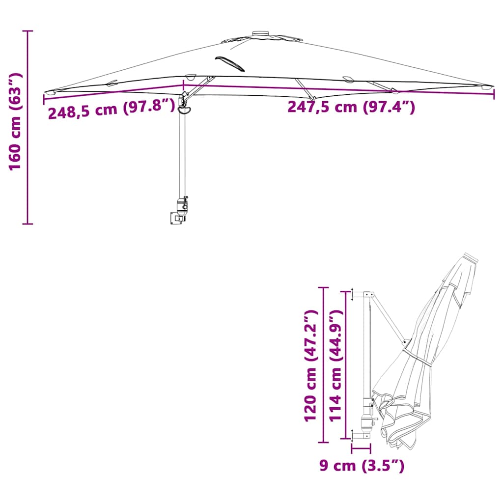 Havesol Sandfarvet 248,5 x 247,5 x 160 cm Polyester og Stål