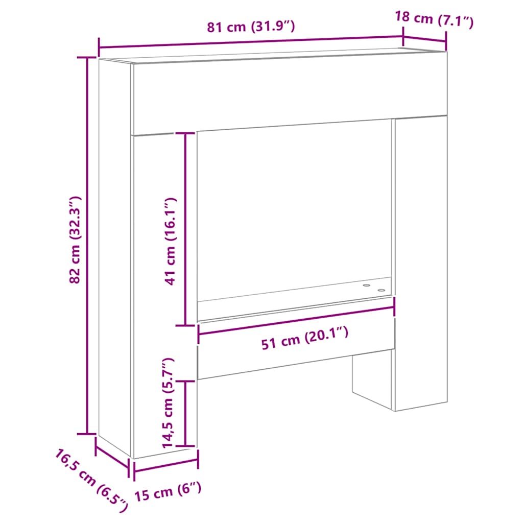 forsats til pejs 81x18x82 cm konstrueret træ sort egetræ