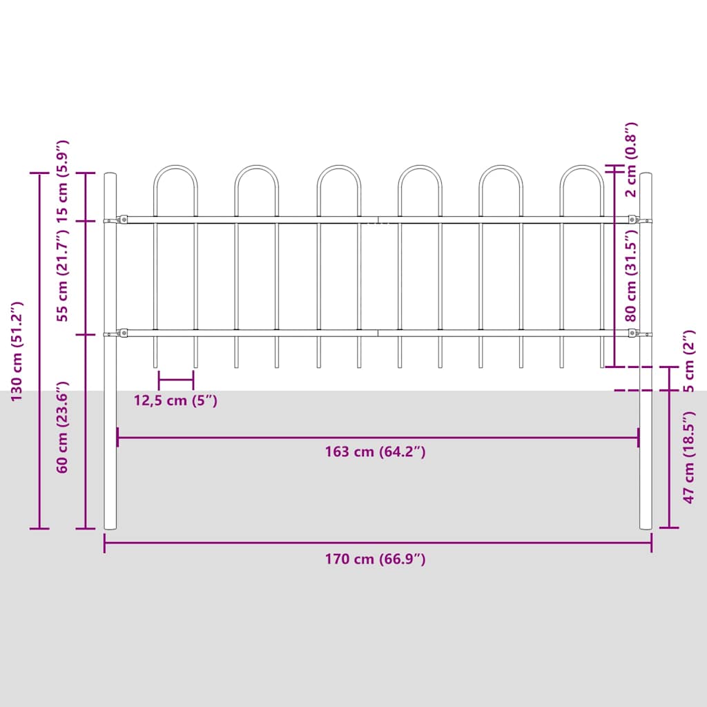 Havehegn BOXTEL 8 stk. 13,6 x 0,8 m Pulverlakeret stål Grå