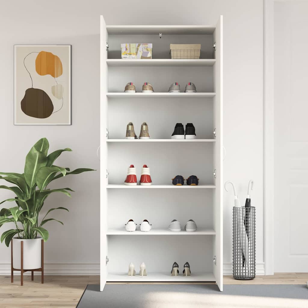 Sko skab 80 x 35.5 x 180 cm Konstrueret træ Hvid