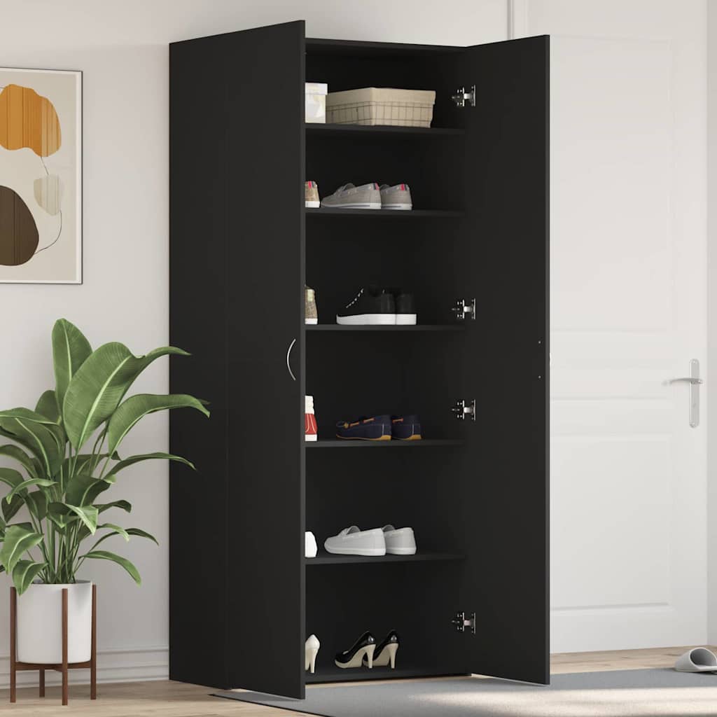 Sko skab 80 x 35.5 x 180 cm Konstrueret træ Sort
