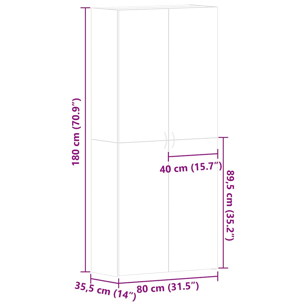 Sko skab 80 x 35.5 x 180 cm Konstrueret træ Sort