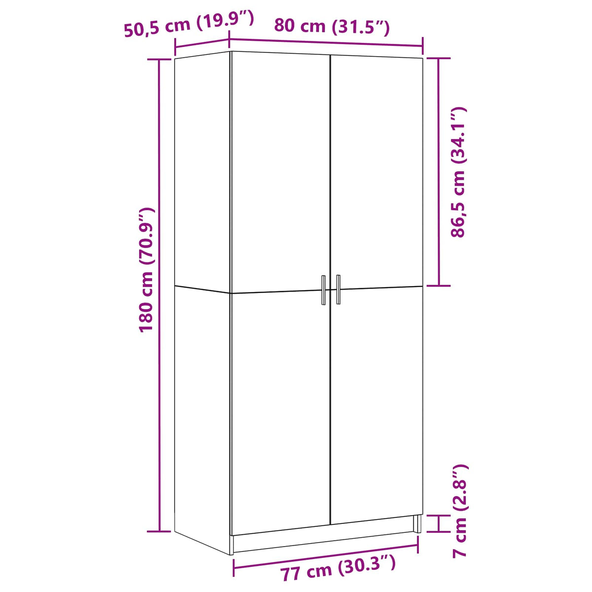 Garderobeskab Sort eg 80 x 50,5 x 180 cm Konstrueret træ