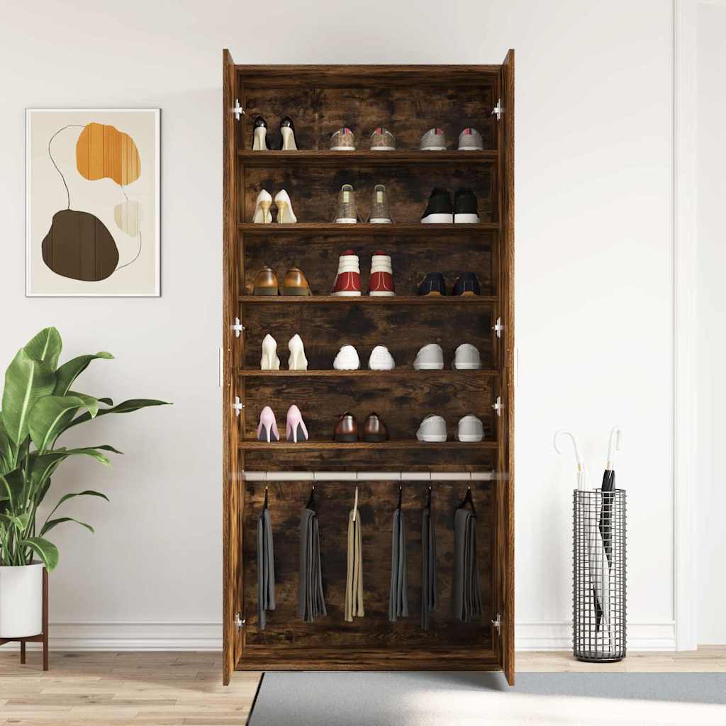 Sko skab 80 x 39 x 178 cm Konstrueret træ Røget eg