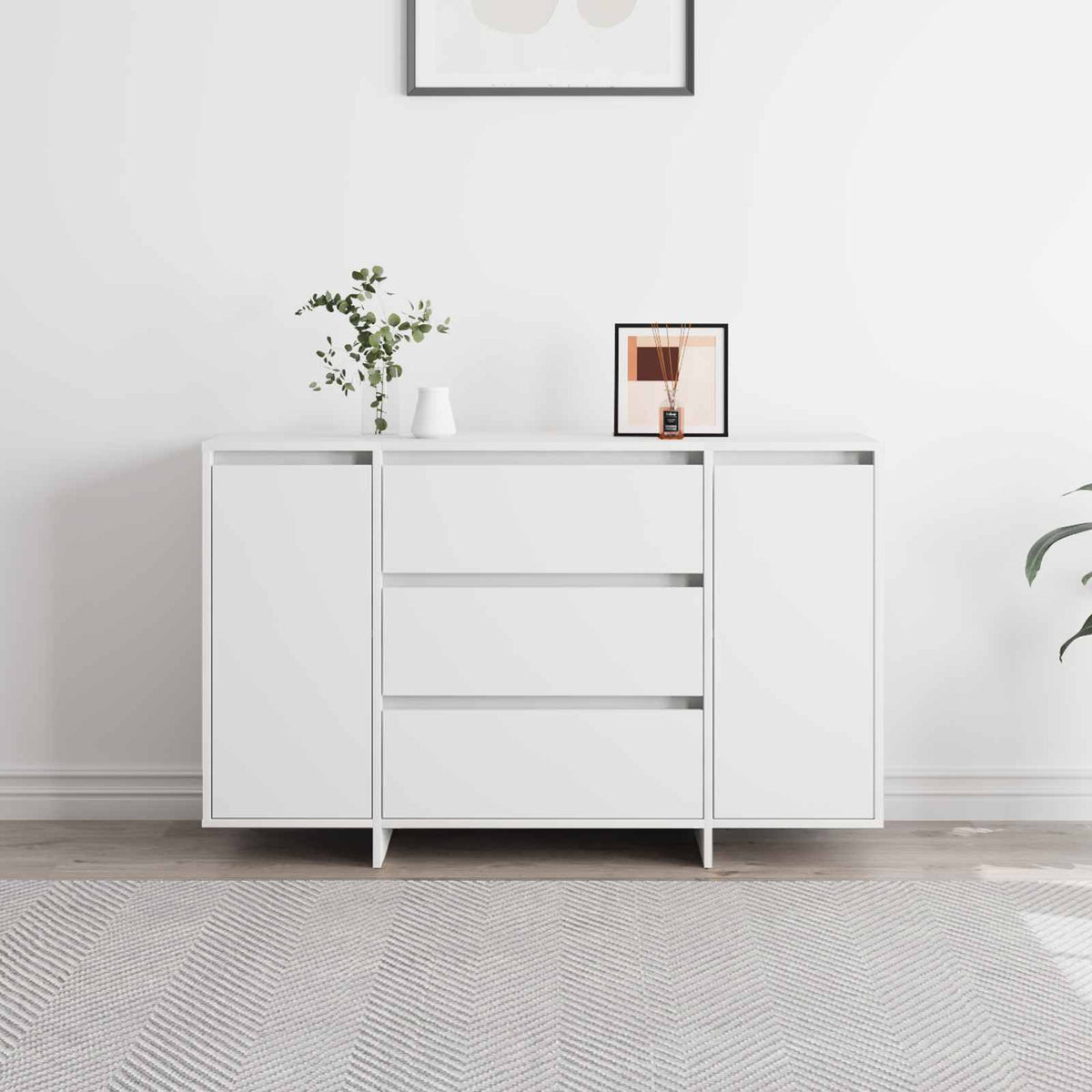 Sideboard med skuffe Hvid 120 x 41 x 75 cm Konstrueret træ