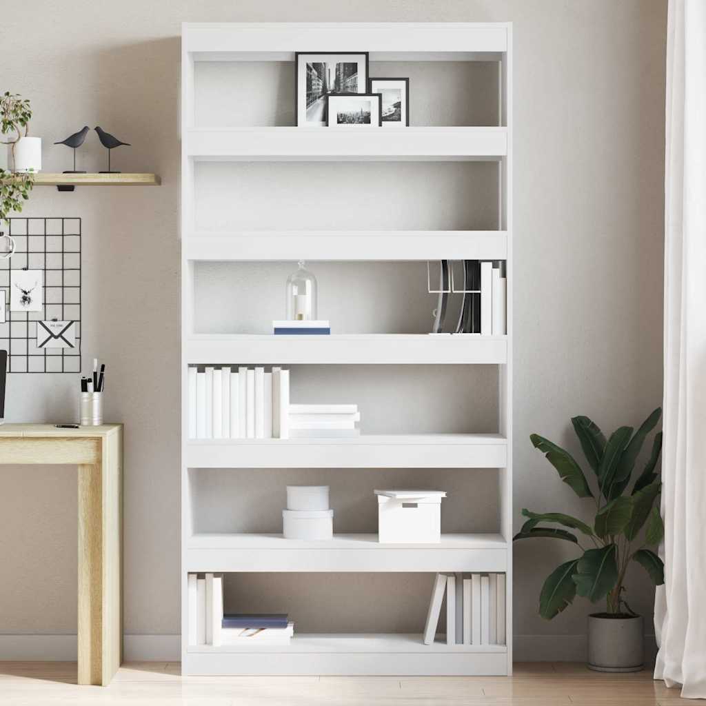 Bogskab 6 niveauer 100 x 30 x 198 cm Konstrueret træ Hvid