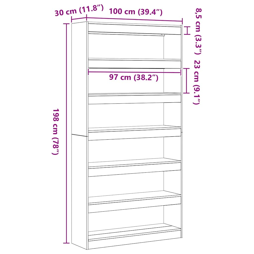 Bogskab 6 niveauer 100 x 30 x 198 cm Konstrueret træ Hvid