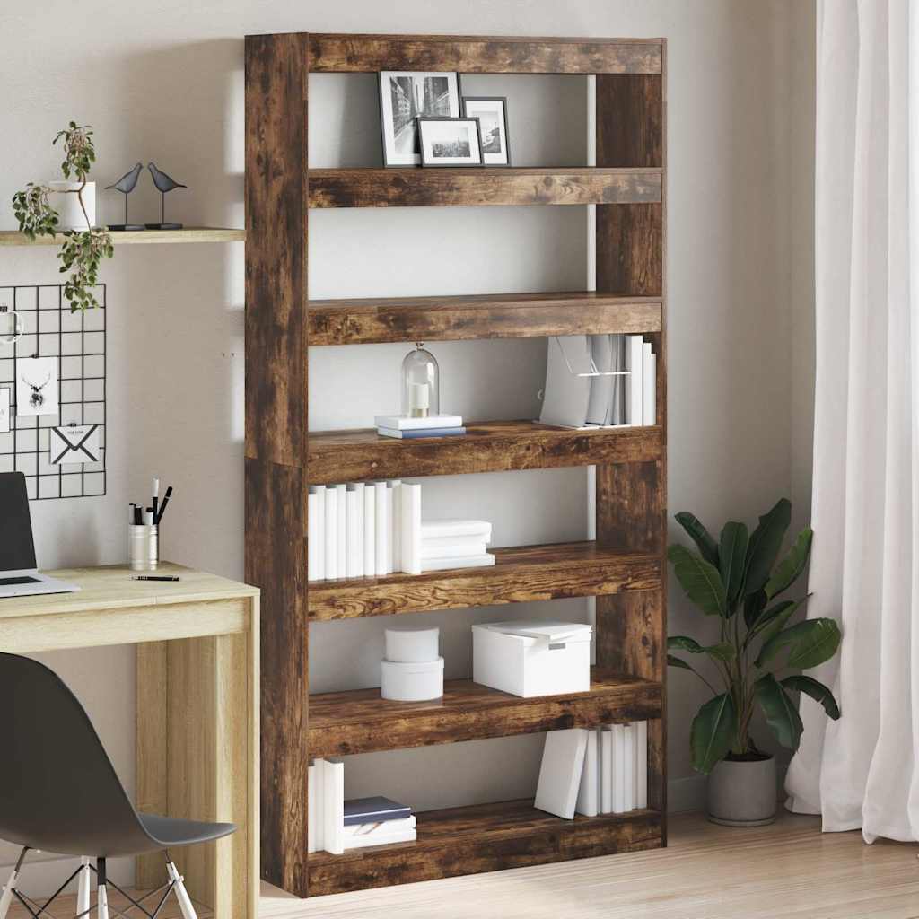 Bogskab 6 niveauer 100 x 30 x 198 cm Konstrueret træ Røget eg